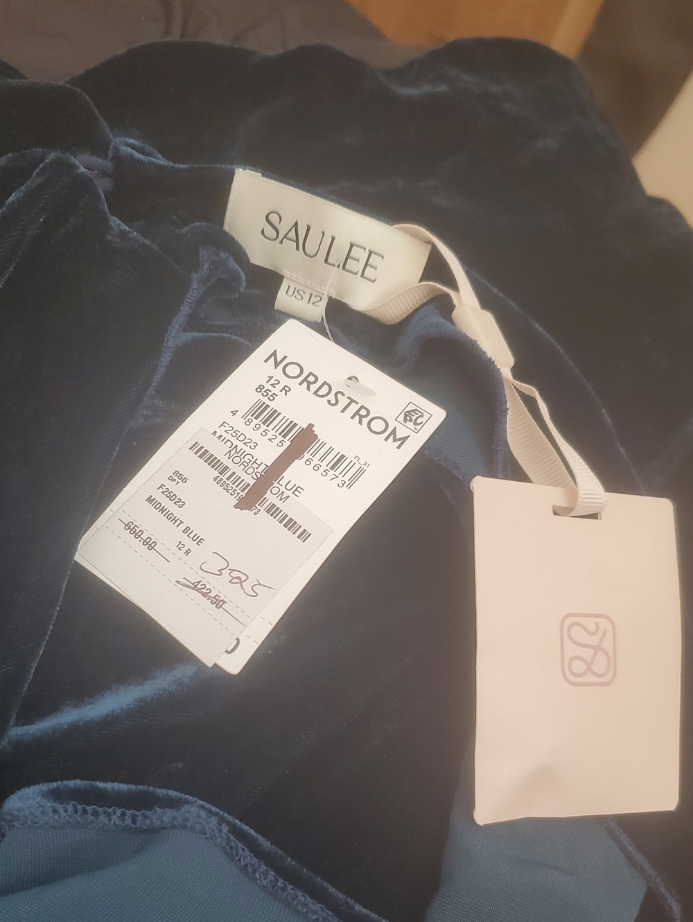 SAU LEE PEARL VELVET GOWN IN MIDNIGHT BLUE /SIZE:12 - Picture 6 of 8